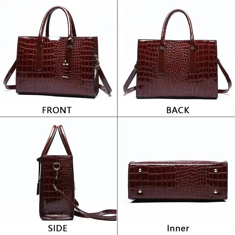 SaneShoppe - Luxury Vintage Women's Crocodile Pattern Handbag Large Capacity Tote Bag Leather Business Shoulder Bag For Female