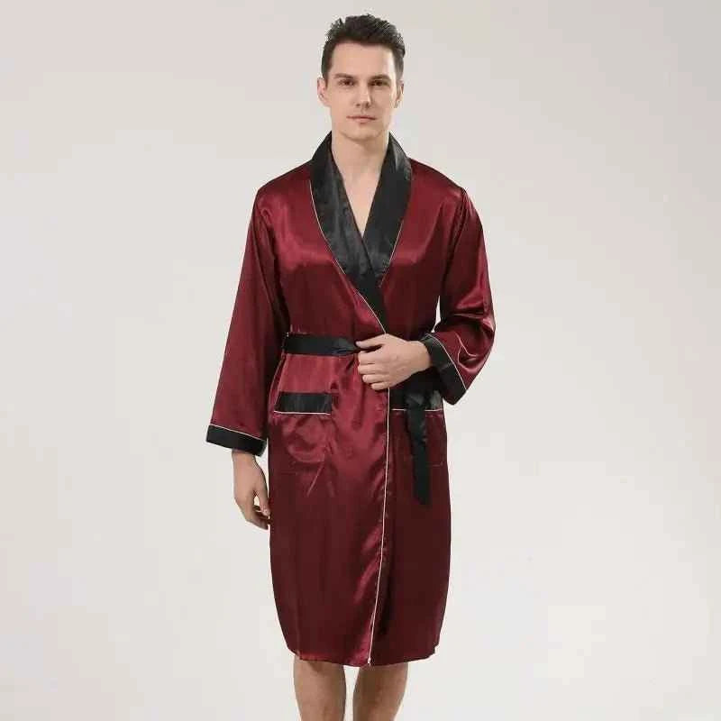 Men Satin Robe Set Long Sleeve 2pcs Robe & Shorts Sleep Set Silky Set