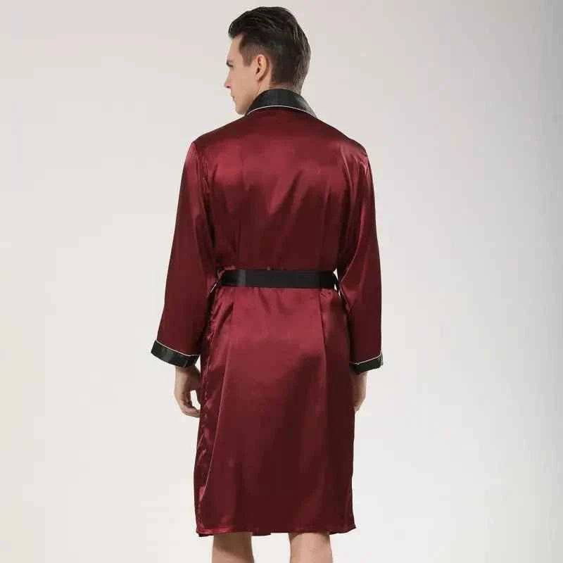 Men Satin Robe Set Long Sleeve 2pcs Robe & Shorts Sleep Set Silky Set