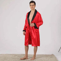 Men Satin Robe Set Long Sleeve 2pcs Robe & Shorts Sleep Set Silky Set