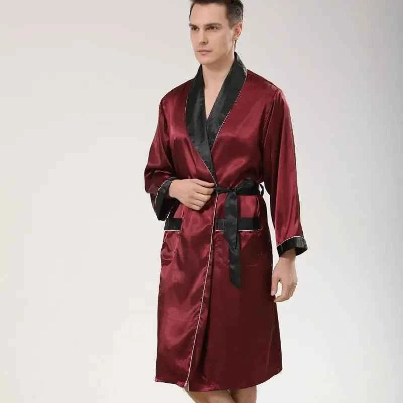 Men Satin Robe Set Long Sleeve 2pcs Robe & Shorts Sleep Set Silky Set