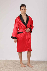 Men Satin Robe Set Long Sleeve 2pcs Robe & Shorts Sleep Set Silky Set