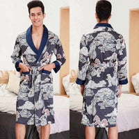 Men Silk Satin Golden Dragon Dressing Gown Knee Length Kimono Robe.