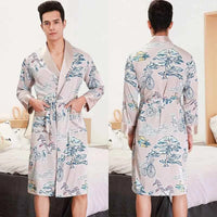 Men Silk Satin Golden Dragon Dressing Gown Knee Length Kimono Robe.