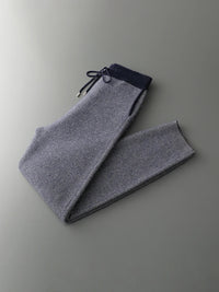 SaneShoppe - Men Zippers 100% Merino Wool Sweater Cardigan Pants Sets Autumn Winter Knitted Thick Herringbone Color Blocking Pencil Trousers