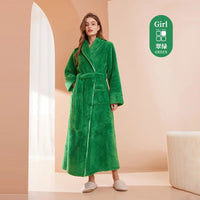 SaneShoppe - Men's and Women's Styles Winter Bathrobe Long Sleeve Warm Turn Down Collar Fluffy Bath Robe with Sashes Solid Fleece Gown 2025