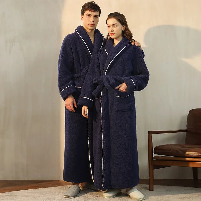 SaneShoppe - Men's and Women's Styles Winter Bathrobe Long Sleeve Warm Turn Down Collar Fluffy Bath Robe with Sashes Solid Fleece Gown 2025