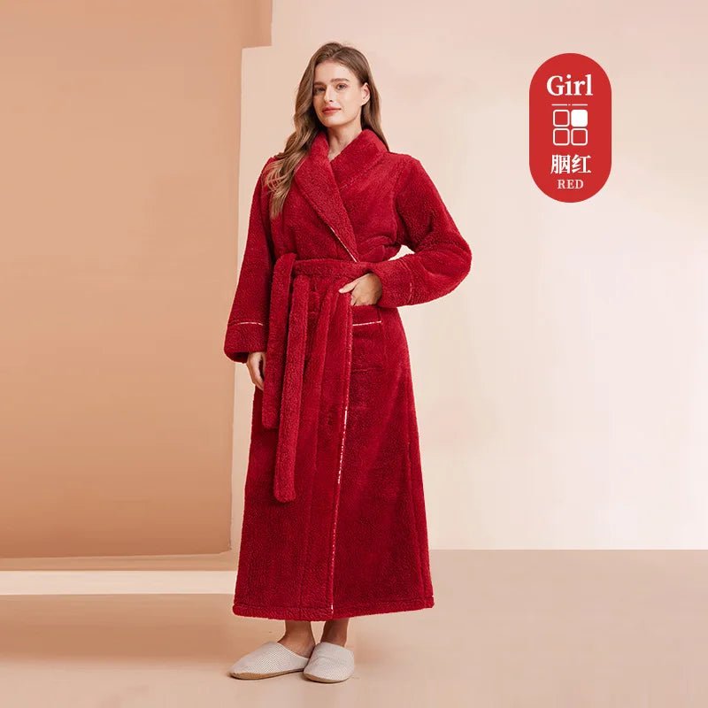 SaneShoppe - Men's and Women's Styles Winter Bathrobe Long Sleeve Warm Turn Down Collar Fluffy Bath Robe with Sashes Solid Fleece Gown 2025