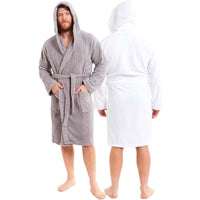 SaneShoppe - Men's Bamboo Hooded Bath Robe Ultra Absorbent Towelling Dressing Gown for Hotels Gyms Spas with Soft Breathable Cotton Blend Quick Dry Grey White by Toro Rocco