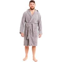 SaneShoppe - Men's Bamboo Hooded Bath Robe Ultra Absorbent Towelling Dressing Gown for Hotels Gyms Spas with Soft Breathable Cotton Blend Quick Dry Grey White by Toro Rocco