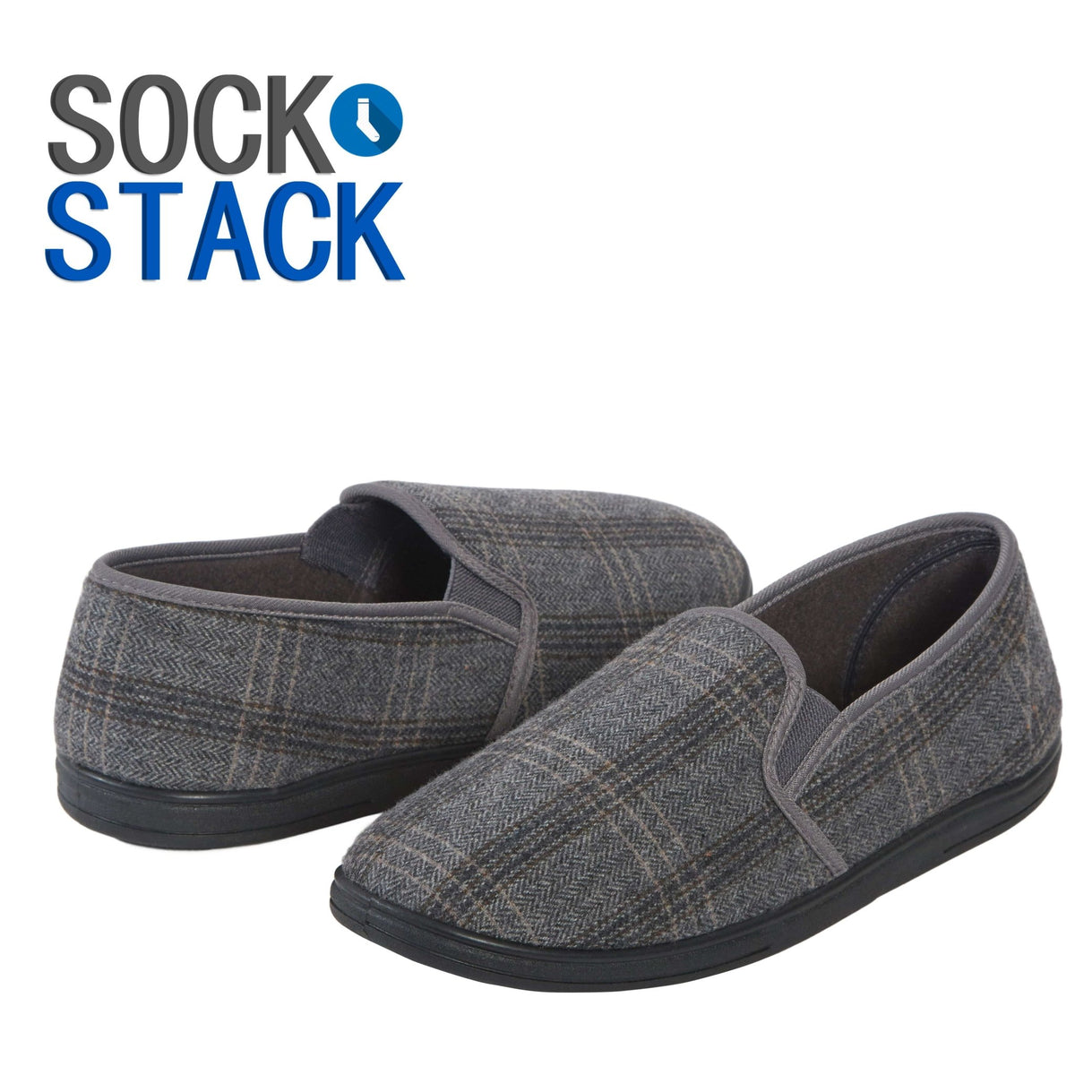 SaneShoppe - Men’s Checked Slippers Memory Foam Cushioned Soft Lining Warm Thermal Slip On House Shoes Pair for Indoor Use by Sock Stack