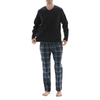 Men’s Checkered Pattern Pyjamas with Fleece Top and Cotton Bottoms Loungewear.