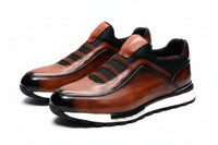 SaneShoppe - Men's Genuine Leather Flat Sneakers with Lace Up round Toe Loafers Chaussures Hommes