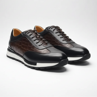 SaneShoppe - Men's Genuine Leather Flat Sneakers with Lace Up round Toe Loafers Chaussures Hommes
