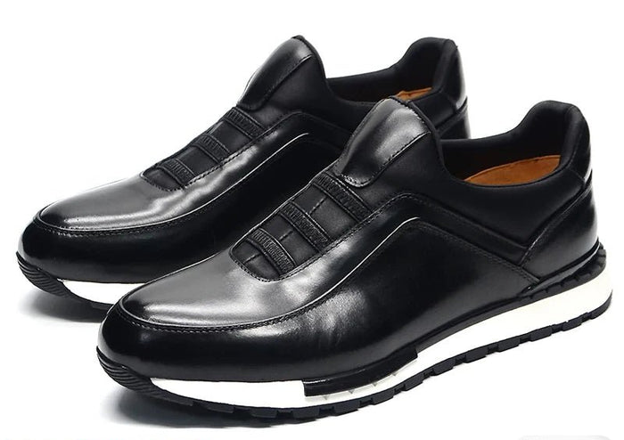 SaneShoppe - Men's Genuine Leather Flat Sneakers with Lace Up round Toe Loafers Chaussures Hommes