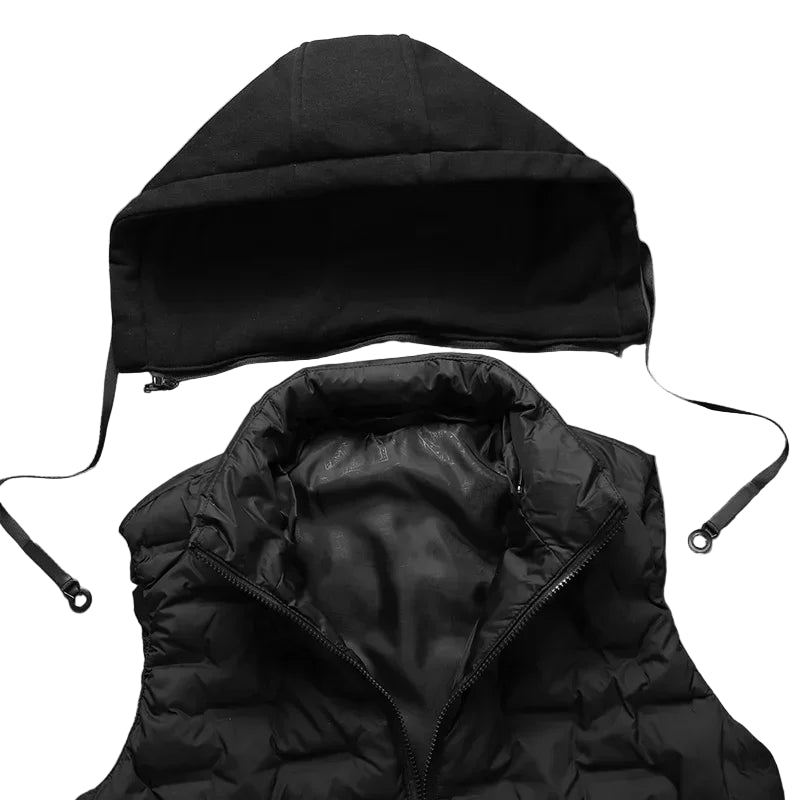 SaneShoppe - Men's Hooded Vests with Detachable Cap Windproof Warm Winter Vests for Men Solid Thicken Sleeveless Waistcoat Plus Size 8XL