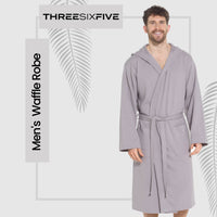 SaneShoppe - Men’s Hooded Waffle Cotton Bathrobe Grey Super Absorbent Spa Robe Luxury Dressing Gown for Home & Loungewear by Sock Stack