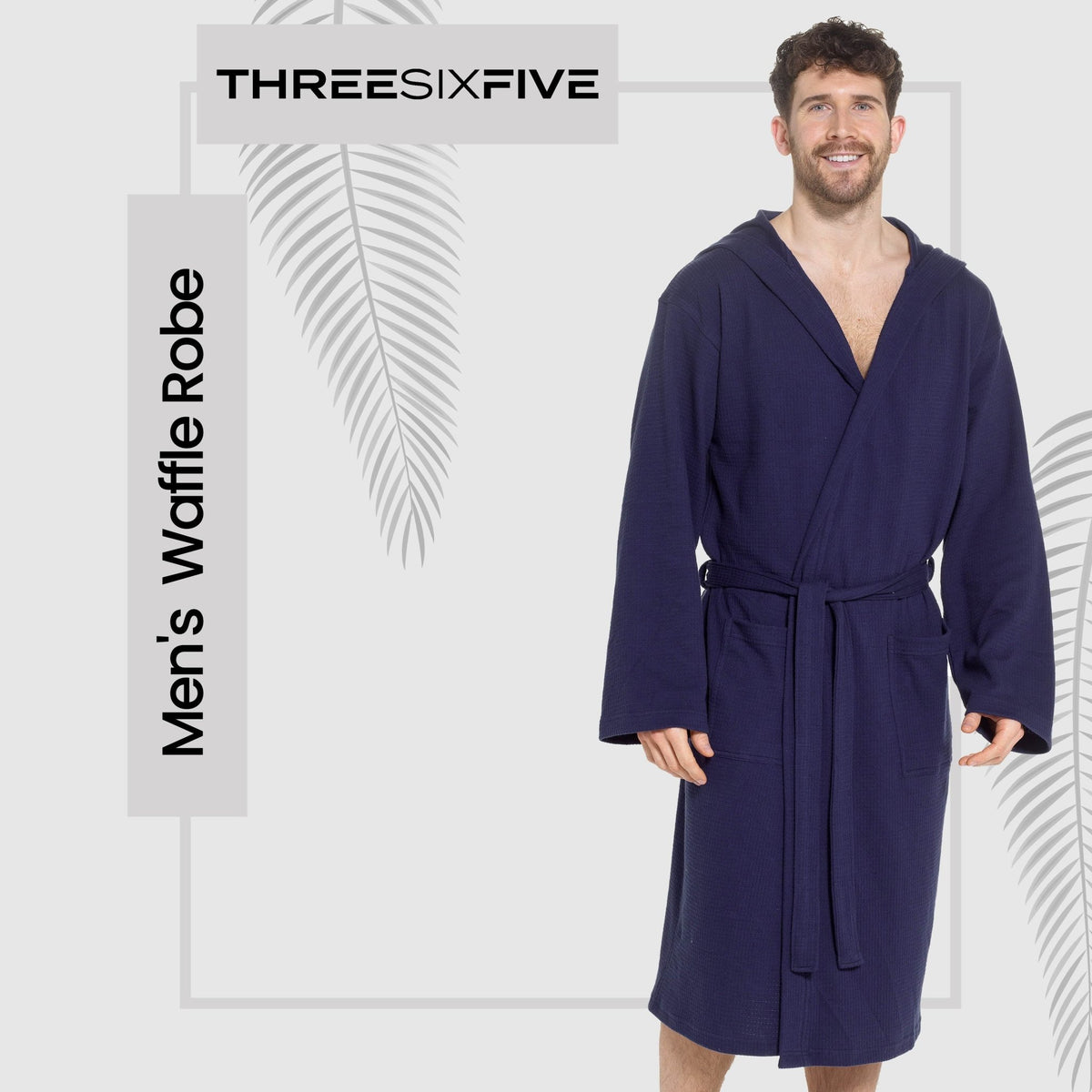 SaneShoppe - Men’s Hooded Waffle Cotton Bathrobe Navy Super Absorbent Spa Robe Luxury Dressing Gown for Home & Loungewear by Sock Stack