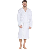 SaneShoppe - Men’s Hooded Waffle Cotton Bathrobe White Super Absorbent Spa Robe Luxury Dressing Gown for Home & Loungewear by Sock Stack
