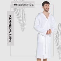 SaneShoppe - Men’s Hooded Waffle Cotton Bathrobe White Super Absorbent Spa Robe Luxury Dressing Gown for Home & Loungewear by Sock Stack