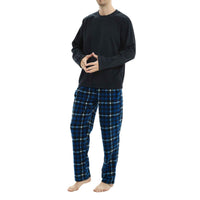 Luxury Design Mens Navy Check Fleece PJs - Warm Winter Pyjama Set