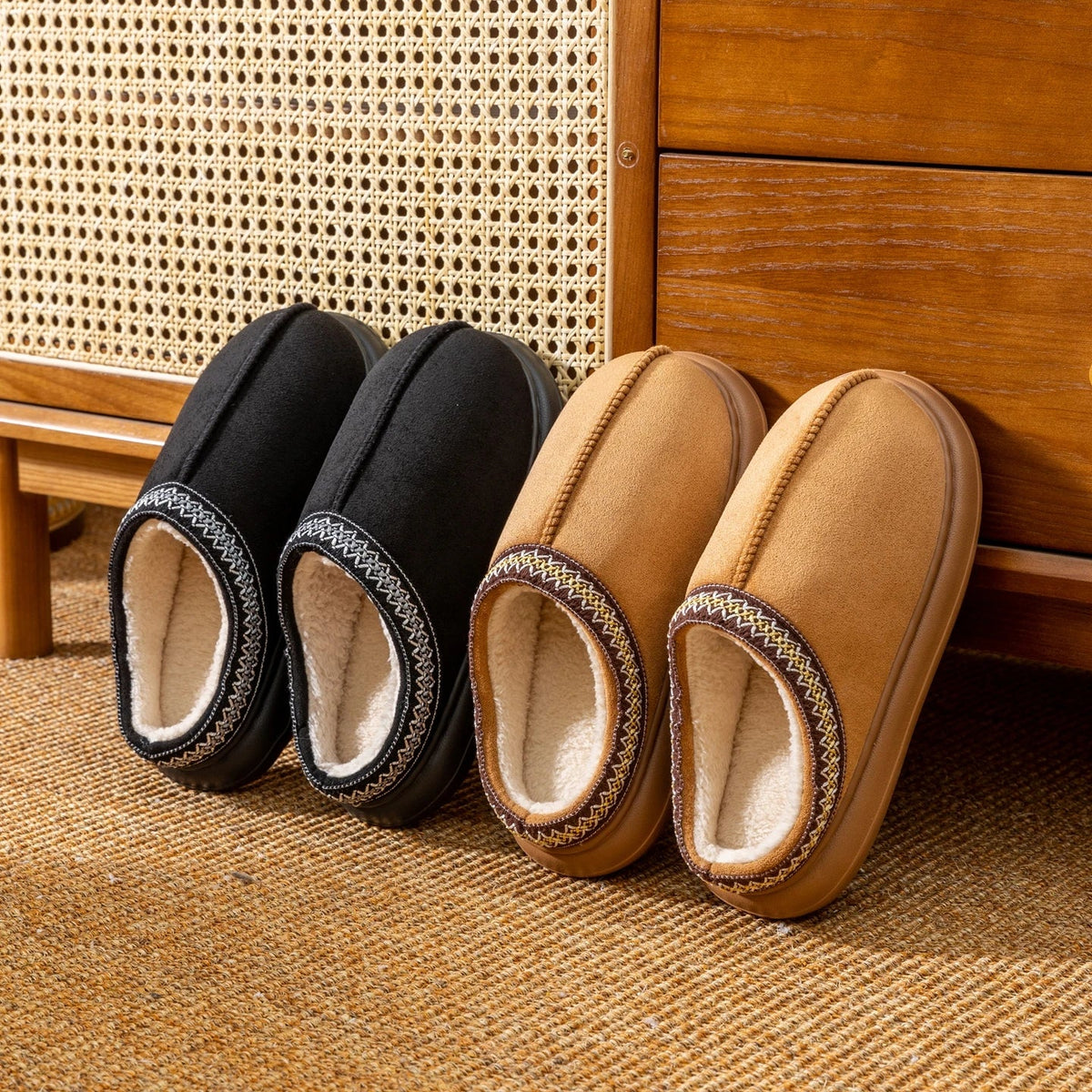 SaneShoppe-Cozy Men's Plush Slippers with Fleece Lining and Non-Slip Sole for Indoor/Outdoor Use