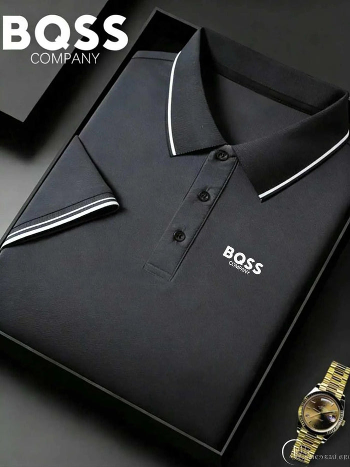 SaneShoppe-Men's Striped Polo Shirt with Letter Print - Casual Sporty Top