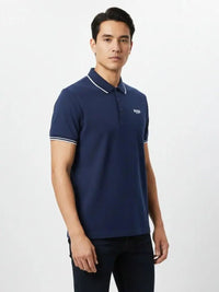 SaneShoppe-Men's Striped Polo Shirt with Letter Print - Casual Sporty Top
