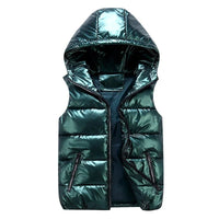 SaneShoppe - Men's Sleeveless Jacket Fashion Shiny Vest Winter Warm Hood Pockets Cotton Padded Husband Red Black Autumn Down Waistcoat Male