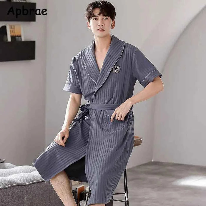 Men's Soft Cotton Bathrobe Dark Grey Half Sleeve Solid Robe Big Size 4XL