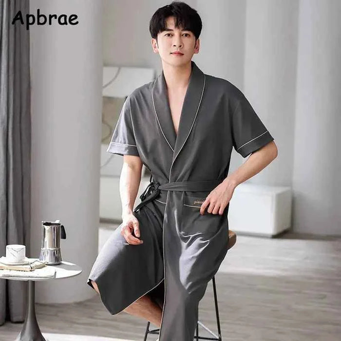 Men's Soft Cotton Bathrobe Dark Grey Half Sleeve Solid Robe Big Size 4XL