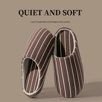 SaneShoppe - Men's Striped Slippers, Non - Slip Indoor House Shoes with Soft Flat Sole, Comfortable Bedroom Slippers for Winter and Home Use