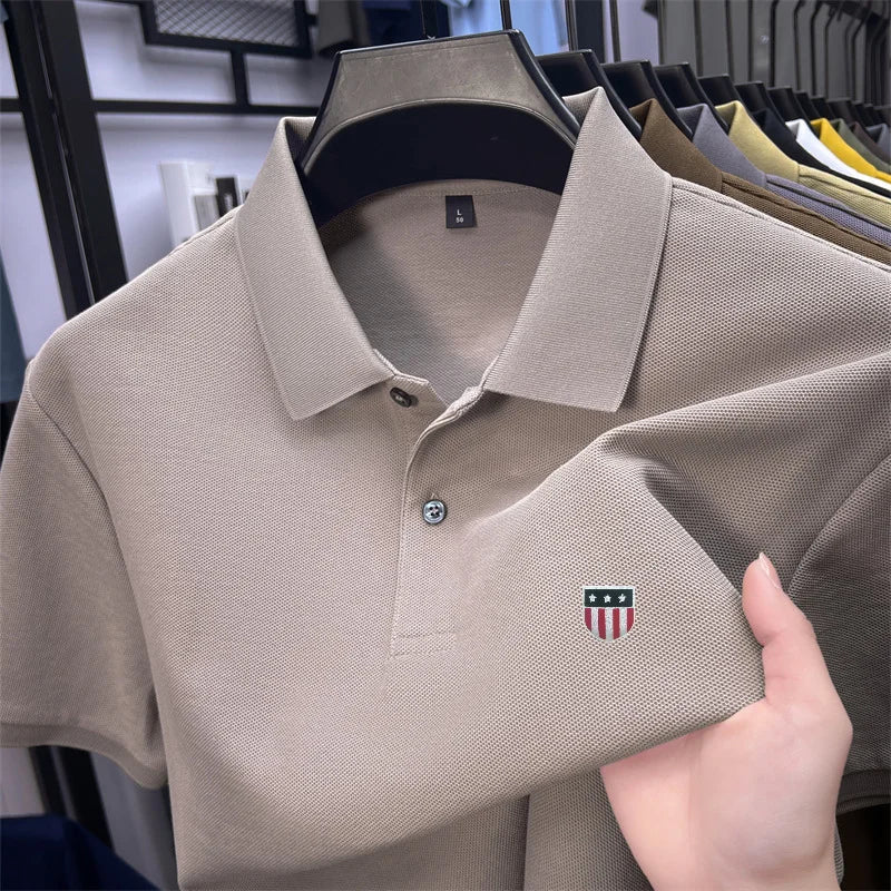 SaneShoppe - men's summer luxury brand cotton 100% polo shirt lapel printing short sleeves t-shirt business leisure ventilate men's clothing