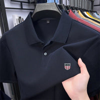 SaneShoppe - men's summer luxury brand cotton 100% polo shirt lapel printing short sleeves t-shirt business leisure ventilate men's clothing