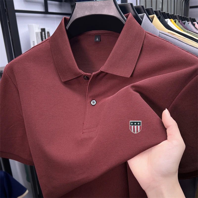 SaneShoppe - men's summer luxury brand cotton 100% polo shirt lapel printing short sleeves t-shirt business leisure ventilate men's clothing