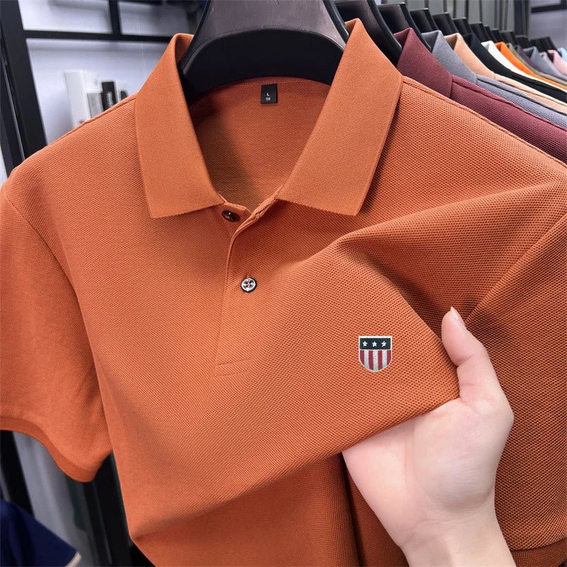 SaneShoppe - men's summer luxury brand cotton 100% polo shirt lapel printing short sleeves t-shirt business leisure ventilate men's clothing
