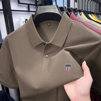 SaneShoppe - men's summer luxury brand cotton 100% polo shirt lapel printing short sleeves t-shirt business leisure ventilate men's clothing