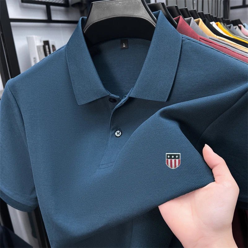 SaneShoppe - men's summer luxury brand cotton 100% polo shirt lapel printing short sleeves t-shirt business leisure ventilate men's clothing
