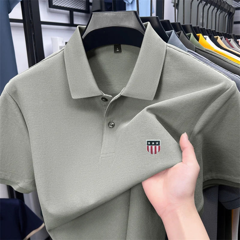 SaneShoppe - men's summer luxury brand cotton 100% polo shirt lapel printing short sleeves t-shirt business leisure ventilate men's clothing