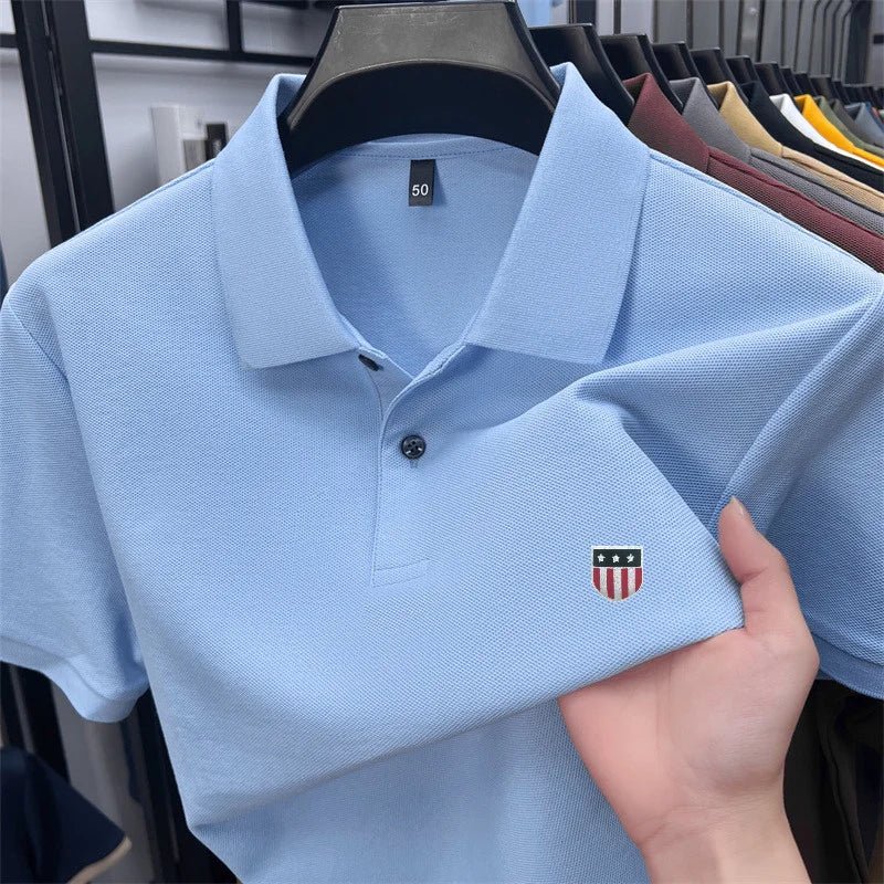 SaneShoppe - men's summer luxury brand cotton 100% polo shirt lapel printing short sleeves t-shirt business leisure ventilate men's clothing