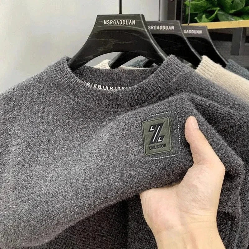 SaneShoppe-Men's Warm Letter Knit Sweatercoat Fleece Lined Pullover