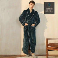 SaneShoppe-Men's Cozy Flannel Robe, Plush Coral Fleece, Warm Home Comfort