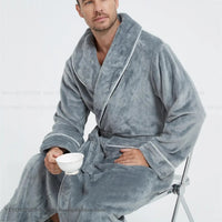 SaneShoppe-Men's Cozy Flannel Robe, Plush Coral Fleece, Warm Home Comfort