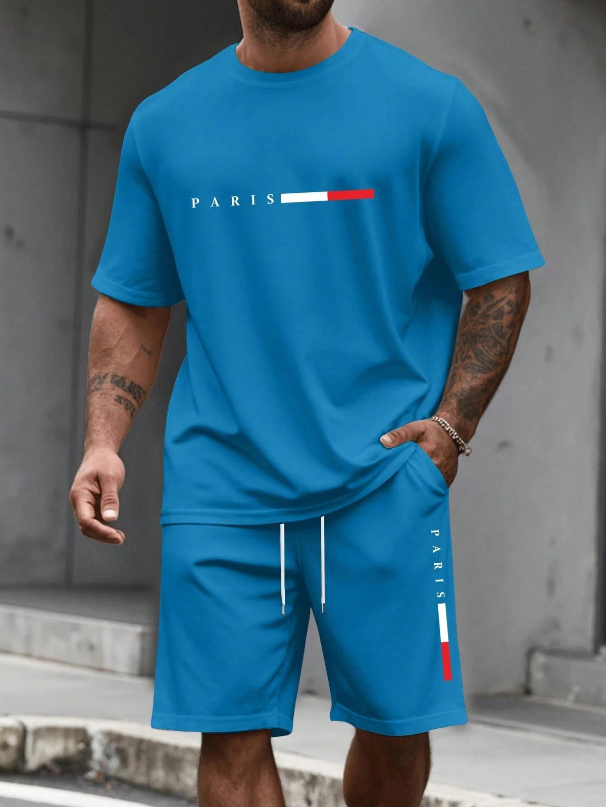 SaneShoppe-Men's 2-Piece Tracksuit Set Short Sleeve O-Neck Running Suit Summer Outfit Plus Size T-shirt
