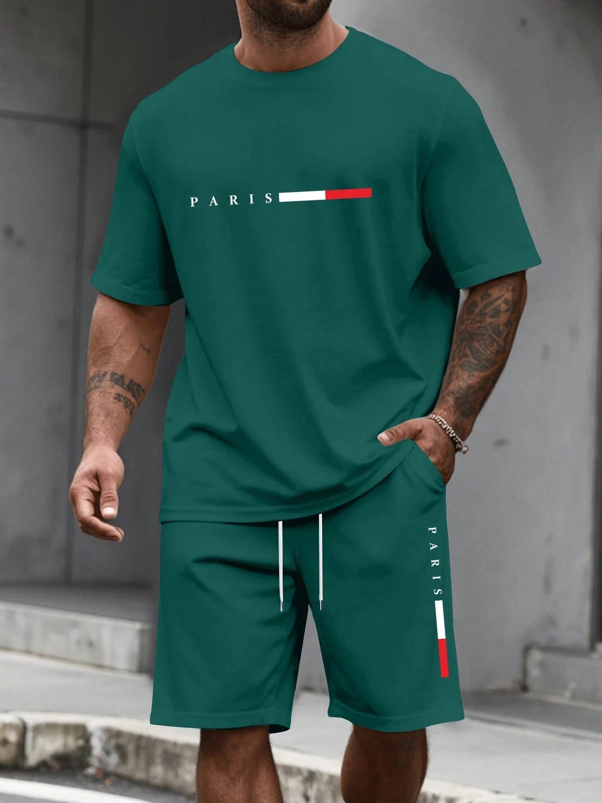 SaneShoppe-Men's 2-Piece Tracksuit Set Short Sleeve O-Neck Running Suit Summer Outfit Plus Size T-shirt