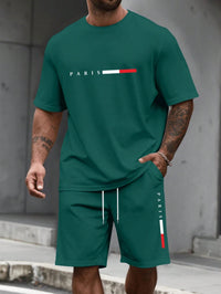SaneShoppe-Men's 2-Piece Tracksuit Set Short Sleeve O-Neck Running Suit Summer Outfit Plus Size T-shirt