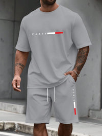 SaneShoppe-Men's 2-Piece Tracksuit Set Short Sleeve O-Neck Running Suit Summer Outfit Plus Size T-shirt