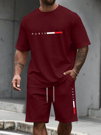 SaneShoppe-Men's 2-Piece Tracksuit Set Short Sleeve O-Neck Running Suit Summer Outfit Plus Size T-shirt