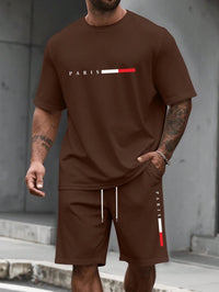 SaneShoppe-Men's 2-Piece Tracksuit Set Short Sleeve O-Neck Running Suit Summer Outfit Plus Size T-shirt