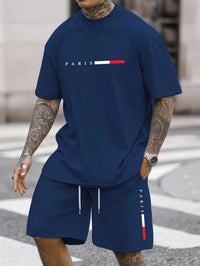 SaneShoppe-Men's 2-Piece Tracksuit Set Short Sleeve O-Neck Running Suit Summer Outfit Plus Size T-shirt
